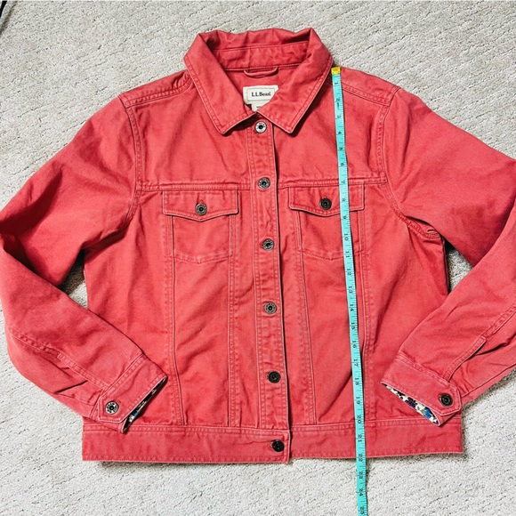 LL Bean Denim Pink /Salmon Floral Lined Jean Jacket - Picture 15 of 15